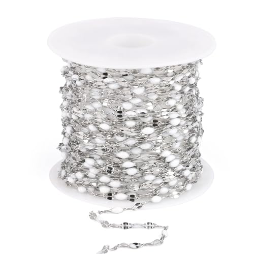 16.5FT Stainless Steel Enamel Chain 2MM Enamel Lip Chain for Jewelry Making - color: Stainless Steel(white)