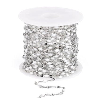 16.5FT Stainless Steel Enamel Chain 2MM Enamel Lip Chain for Jewelry Making - color: Stainless Steel(white)