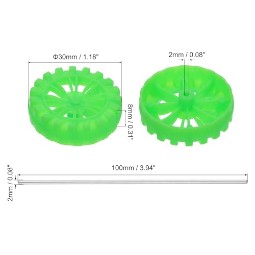 MECCANIXITY 30pcs Toy Car Tires 30mm OD, 8mm Thick, RC Model Car Wheels with 2mm OD x 100mm Long Shaft for Craft Project Hobby, Green - color: Green, size: 30mmx8mm 2mmx100mm