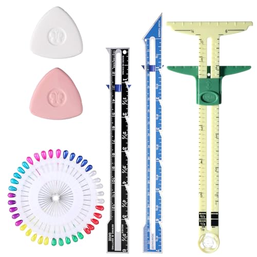 Sewing Gauge Measuring Tool Set 5-in-1T-Shaped Sliding Gauge Ruler Fabric Quilting Ruler Sliding Marker Measuring Seam Tool for Sewing Quilting Knitting Crafting Button Hole Marking Hem Guide