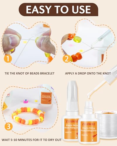 ZUAWAE Elastic String for Bracelets Making Kit, 0.8mm Clear Bracelet String, Jewelry Glue for Elastic String to Clay Beads, Jewelry Making Supplies - color: 0.8 mm Elastic String with Jewelry Glue