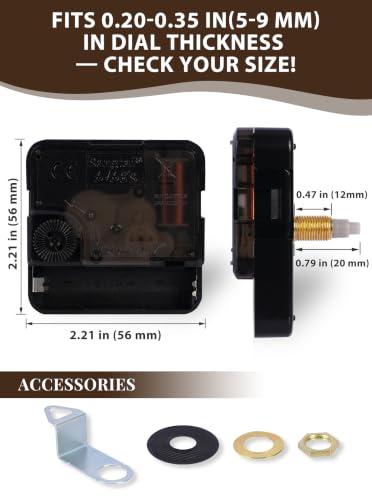 Clock Mechanism Replacement, Silent Sweep Clock Movement, 0.79" Shaft - size: Total shaft length:0.79 inch(20mm)