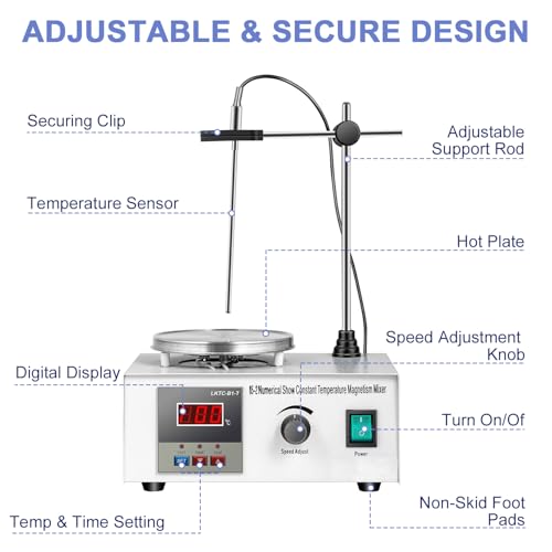 Magnetic Stirrer Hot Plate with Magnetic Stir Bar Heating Power Hot Plate Stirrer with LED Digital Display for Mixing & Stirring in Lab 0-2000RPM Speed Adjusting 1000ml Capacity(110V 200W)