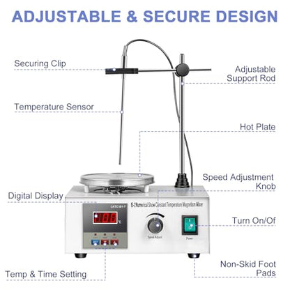 Magnetic Stirrer Hot Plate with Magnetic Stir Bar Heating Power Hot Plate Stirrer with LED Digital Display for Mixing & Stirring in Lab 0-2000RPM Speed Adjusting 1000ml Capacity(110V 200W)