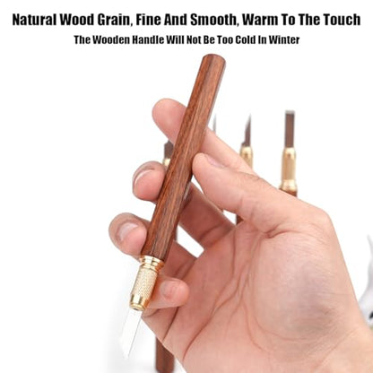 TOOLCOOL Precision Craft Knife Exacto Knife Hobby Knife Set Wooden Handle With 10 Pcs SK5 Steel Blades And Blade Cover For Carving Modeling Scrapbooking Stencil And Art Projects
