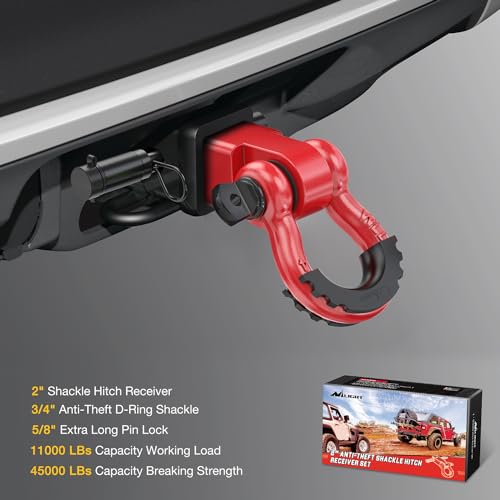 Nilight 3/4" Anti-Theft D Ring Shackle Hitch Receiver 2" Solid Towing Kit | 45000 LBs Breaking Strength 5/8" Trailer Hitch Lock Pin Heavy Duty Solid Towing Kit for Trucks Off Road Red - color: Hitch w/ Lock Pin Red