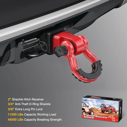 Nilight 3/4" Anti-Theft D Ring Shackle Hitch Receiver 2" Solid Towing Kit | 45000 LBs Breaking Strength 5/8" Trailer Hitch Lock Pin Heavy Duty Solid Towing Kit for Trucks Off Road Red - color: Hitch w/ Lock Pin Red