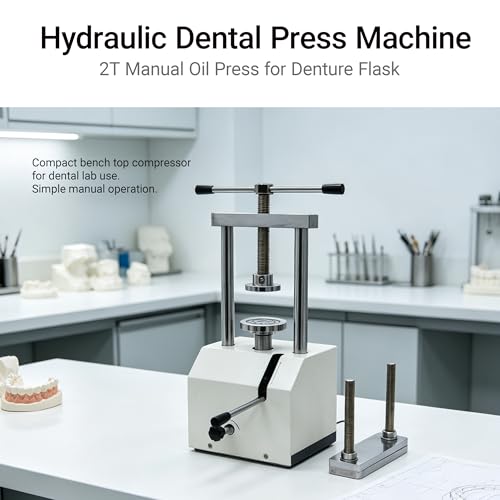 Hydraulic Dental Press Machine for Lab and Clinic - 2T / 4,000 lbs Manual Oil Press for Denture Flask, Portable Bench Top Compressor with Simple Manual Operation, 3.1" Lifting Height