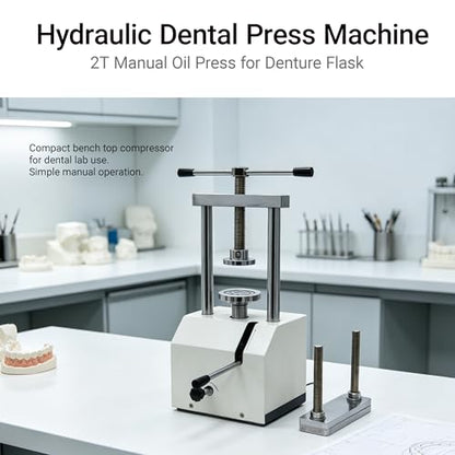 Hydraulic Dental Press Machine for Lab and Clinic - 2T / 4,000 lbs Manual Oil Press for Denture Flask, Portable Bench Top Compressor with Simple Manual Operation, 3.1" Lifting Height