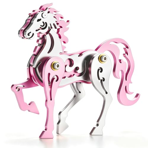 3D Metal Puzzle Mechanical Model Pink Horse Stainless Steel - color: D01-pink Horse