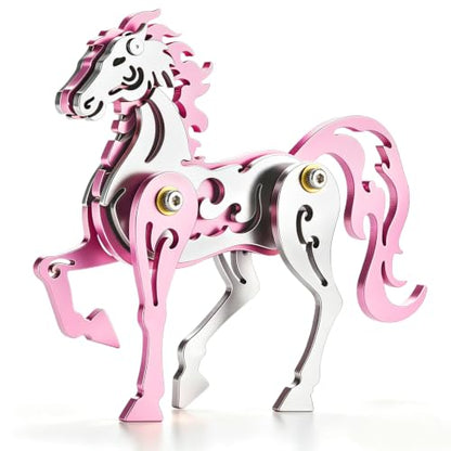 3D Metal Puzzle Mechanical Model Pink Horse Stainless Steel - color: D01-pink Horse