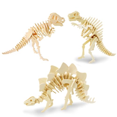 Georgie Porgy 3D Wooden Puzzles for Kids Toys Construction Woodcraft Kits DIY Model Puzzle Kits Birthday Gifts Pack of 3 (T-Rex Spinosaurus Stegosaurus) - color: T-rex Spinosaurus Stegosaurus