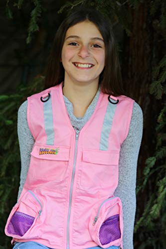Kids Cargo Vest for Boys and Girls with Reflective Safety Straps - color: Pink, size: Large-X-Large