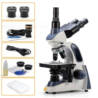 Swift SW380T 40X-2500X Research-Grade Trinocular Compound Lab Microscope with 2.0mp Camera and Software Windows and Mac Compatible and Slides - size: SW380T+1.3 camera