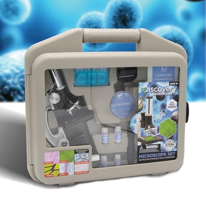 Discovery #MINDBLOWN Microscope Set 48-Piece with Durable Metal Framework, 100X to 1200X Magnification, Complete Set with Test Tubes, Tools, Slides and More