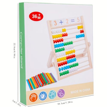 QQM Wooden Abacus Math Manipulatives Set with 100 Counting Beads, Math Sticks & Number Alphabet Cards, Folding Counting Toy Preschool Learning Activities Gift for Kids Toddlers Ages 3+