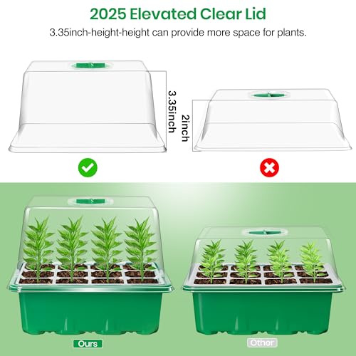 Bonviee 10-Pack Seed Starter Trays, Tall Dome, Base, 12-Cell Tray, Green - color: Green, size: 10 Packs