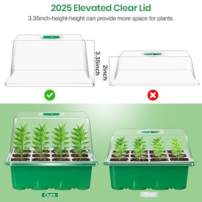 Bonviee 10-Pack Seed Starter Trays, Tall Dome, Base, 12-Cell Tray, Green - color: Green, size: 10 Packs