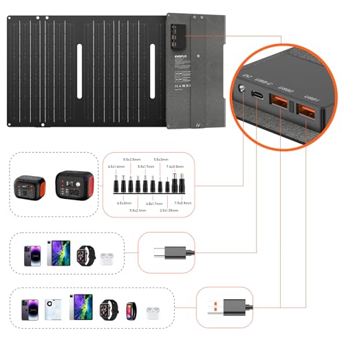 60W YT60 Solar Panel Charger Solar Battery High Efficiency Camping Waterproof IP68 Solar Panel with USB and DC Outputs for Portable Power Station,Power Bank, Phone, Laptop - color: Black