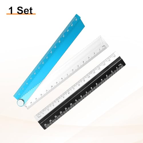 HARFINGTON Folding and Straight Ruler Kit 30/15cm Metric Aluminum Alloy Plastic Protractor Foldable Angle Ruler for Home Classroom Office, Dark Blue - color: Clear-Dark Blue