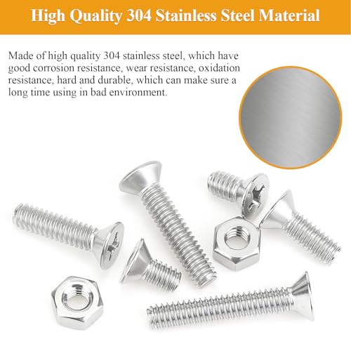 57 Pieces 1/4-20 x 1/2", 3/4", 1", 1-1/4", 1-1/2", Phillips Countersunk Head Machine Screws Nuts Assortment Kit - size: 1/4"-20, style: Phillips Countersunk Head
