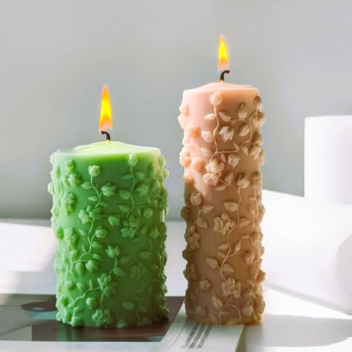 Vine Floral Candle Mold Tall Cylinder Silicone Mold for Resin Soap Plaster
