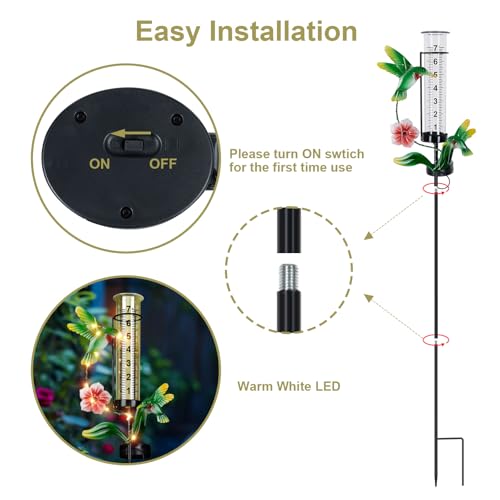 Hummingbird Rain Gauge Outdoor, 38" Tall Solar Rain Gauges - color: Green - Hummingbird