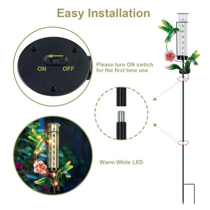 Hummingbird Rain Gauge Outdoor, 38" Tall Solar Rain Gauges - color: Green - Hummingbird