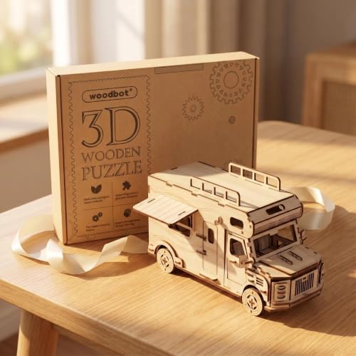 3D Wooden Puzzle for Adults Teens,DIY Camper Van Model Building Kit,Camping RV Set Model Puzzles,Stress Relief Craft,Ideal Christmas Birthday Gift for Family Activity or Home Decor