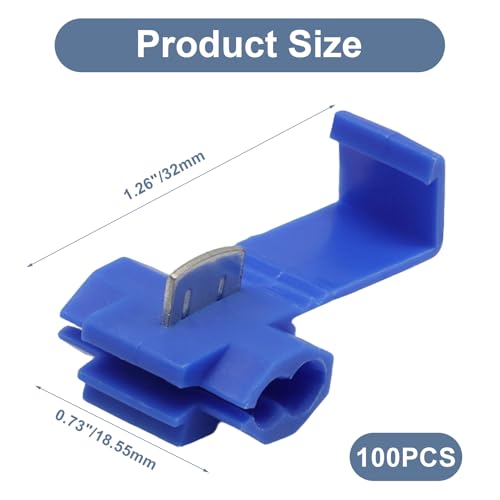 100 Pcs Quick Splice Wire Connector, 18-14 AWG, Blue - size: 18-14 AWG 100