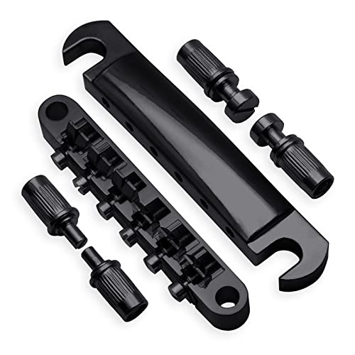 MAXCHEER A Set of String Saddle Tune-O-Matic Bridge & Tailpiece For GB LP Style Electric Guitar (Black) - color: Black