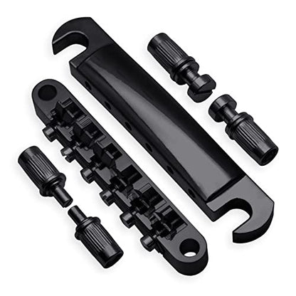 MAXCHEER A Set of String Saddle Tune-O-Matic Bridge & Tailpiece For GB LP Style Electric Guitar (Black) - color: Black