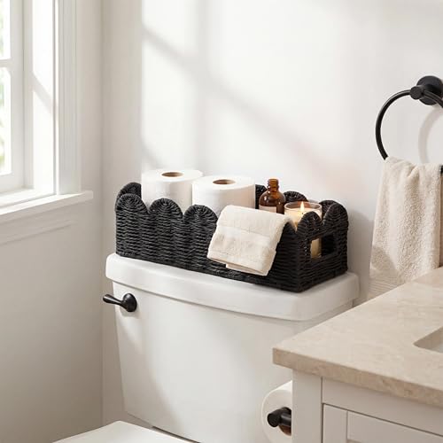 Black Scalloped Basket, Toilet Tank Tray, Back of Toilet - color: Black
