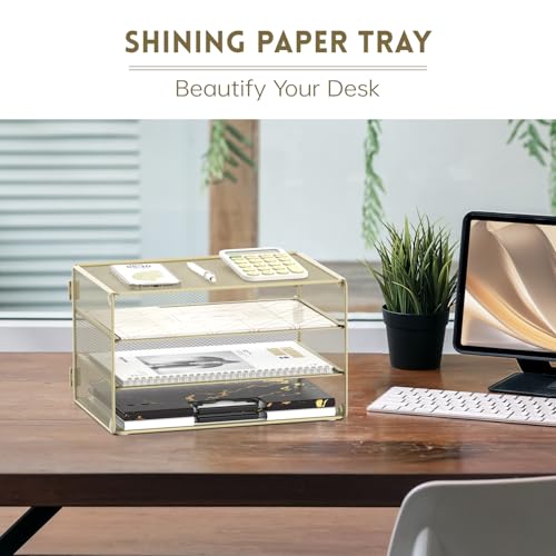 DALTACK 3 Tier Letter Tray Paper Organizer with Sliding Mesh Trays Yellow - color: Golden Yellow