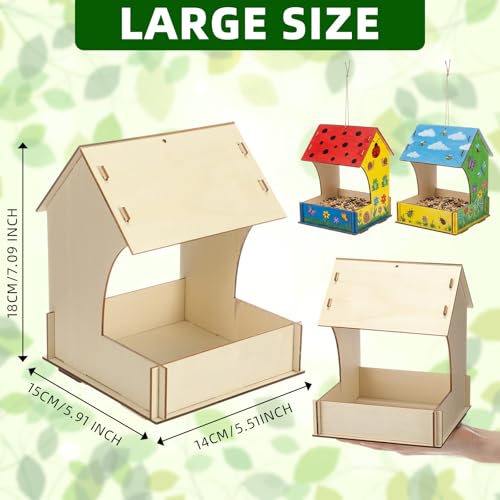 6 Pack Wooden Bird Feeder Kits Bulk Bird Houses to Paint Unfinished Craft