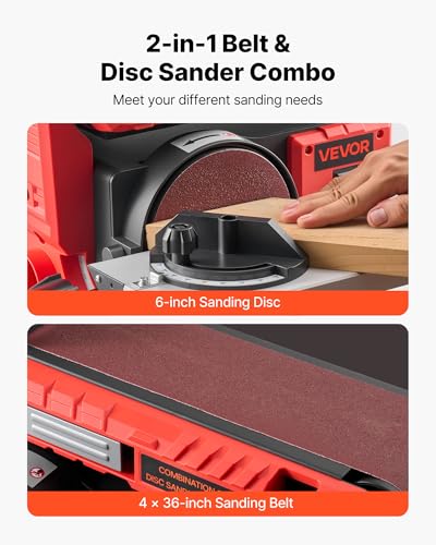 VEVOR 6" Disc Sander & 4" x 36" Belt Sander, 400W Professional Belt Disc Sanders Combo with 0-45° Adjustable Worktable & Dust Collection Port for Woodworking, Knife Sharpening, DIY Crafting - size: 6" Disc & 4" x 36" Belt Sander Combo