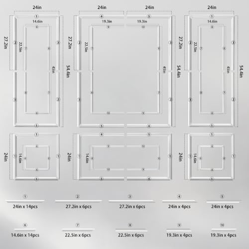 RELIANCER Bilinear Frame Peel and Stick Molding Trim Kit for Wall and Door - color: Bilinear 54.4 x 24in+54.4 x 48in