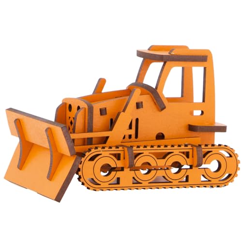 Little & Wood: Woodlet: Medium - Bulldozer - Orange 3D Wooden Kit-Set, Construction Vehicle Puzzle, Easy Assembly Model, Pop Build Fun, Ages 6+ - style: Bulldozer