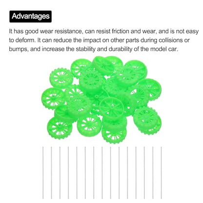 MECCANIXITY 30pcs Toy Car Tires 30mm OD, 8mm Thick, RC Model Car Wheels with 2mm OD x 150mm Long Shaft for Craft Project Hobby, Green - color: Green, size: 30mmx8mm 2mmx150mm