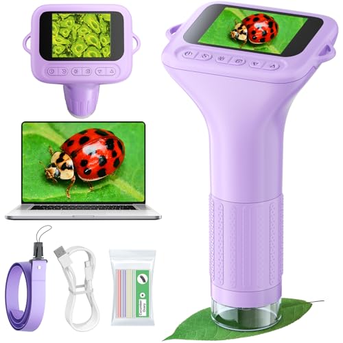 Odatay 1000X Digital Kids Microscope Kit with 12 Slides & 2" Screen, Purple - color: Purple