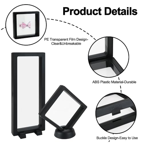 3D Floating Display Case, Transparent Film Jewely Storage Box, Black Challenge Coin Display Holder Stand for Antique Challenge Coins Medals Jewelry Shells Gems Minerals Rocks Specimen Pins (24Pcs) - color: 24pcs