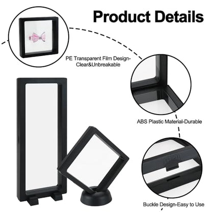 3D Floating Display Case, Transparent Film Jewely Storage Box, Black Challenge Coin Display Holder Stand for Antique Challenge Coins Medals Jewelry Shells Gems Minerals Rocks Specimen Pins (24Pcs) - color: 24pcs