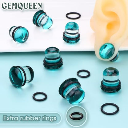 GEMQUEEN 24 Pcs 0.5mm Increments Glass Ear Stretching Kit Hypoallergenic - color: Blue, size: 13mm-16mm | 8pcs