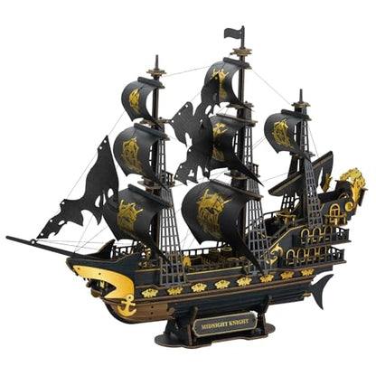 3D Wooden Puzzles for Adults - Black Pirate Ship 3D Puzzle Model Kit - color: Black-gold Pirate Ship
