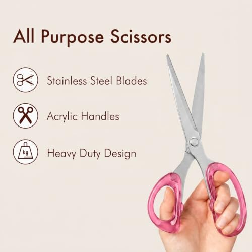 OfficeGoods 9” Stainless Steel Acrylic Scissors, Pink with Silver Metal - color: Pink With Silver Metal