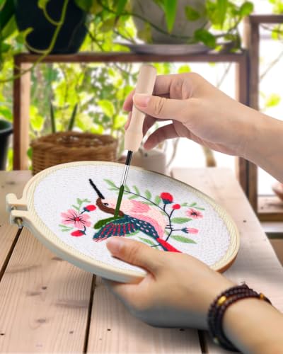 TINDTOP Punch Needle Embroidery Kits, Panda Punch Needle Kits for Adults Beginner, Tool with Punch Needle Fabric, Hoops, Yarns and Sewing Needles (Set D) - color: Set D