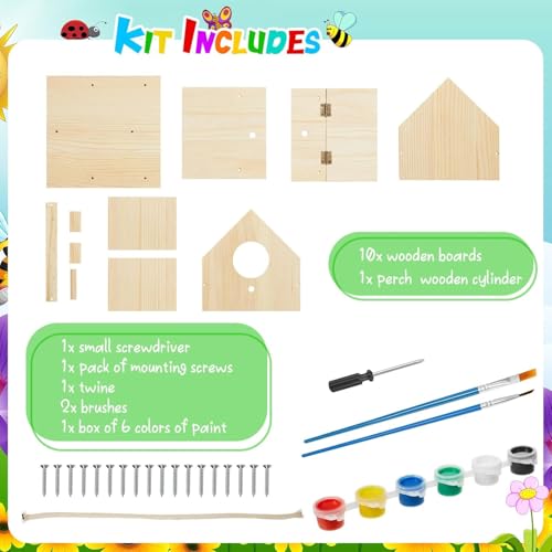 Liliful 2 Sets Wooden DIY Birdhouse Kit for Kids to Build & Paint