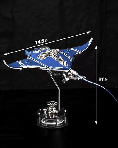 Robotic Manta Ray Metal Model, Electric Bionic Swimming Motion, Creative Art Display Sculpture, Trendy Collectible Toy Gift for Adults, Birthday Christmas Desk Decor (Blue) - color: Blue