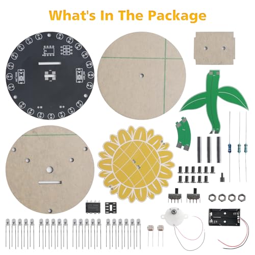 ICSTATION Light Chasing Sunflower Soldering Kit, Rotating Sunflower Soldering Learning Kit with RGB LED Lights DIY Electronic Kit for College Students Adult Soldering Practice Desktop Decoration