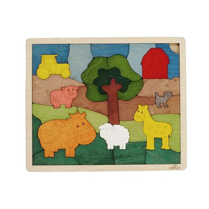 Down on The Farm Wooden Puzzle, 33 Pieces, Endangered Animals, Farm Animals, for Kids Ages 3+ - style: Down on the Farm